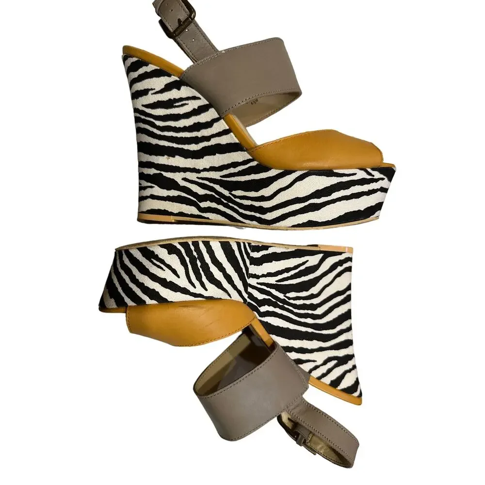 Nine West Wedge Sandals Size 8.5 - Zebra Print